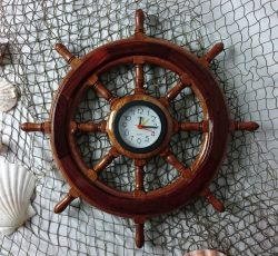 16" Handmade Wooden Ship Sheel with Clock