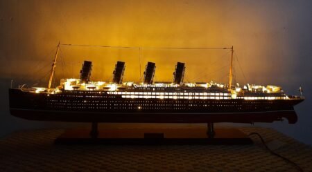 RMS Lusitania with Lights Black Smoke Stack Cunard Line Ocean Liner Wooden Ship Model 40"