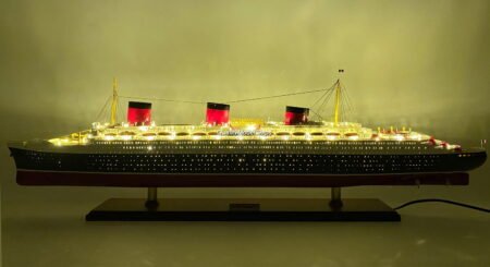 SS Normandie with lights