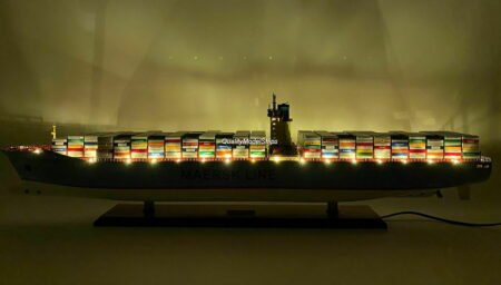 Maersk Emma With Lights Container Wooden Ship Model Display Ready