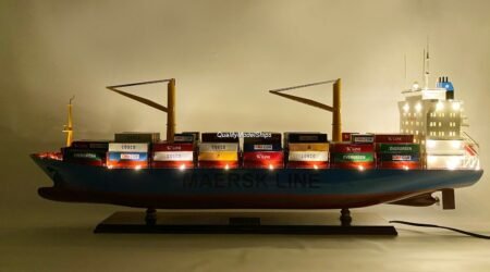 Maersk Alabama Container Ship Wooden Ship Model 36" With Lights